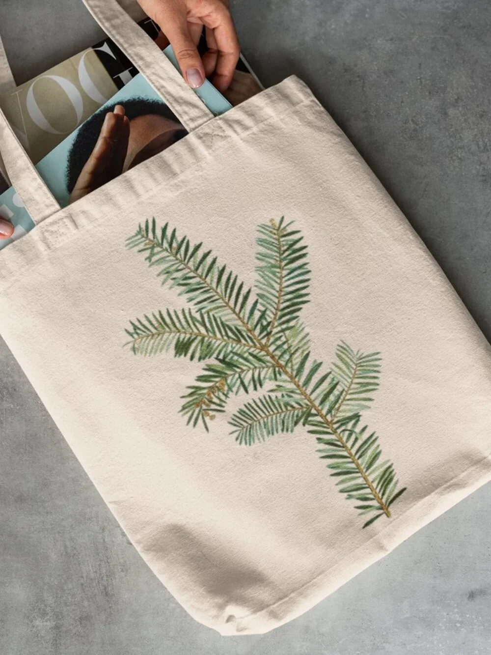 English Yew Vintage Botanical Print Graphic Canvas Tote Bag
